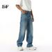 EF JEANS | 2025 Frühjahr Neue amerikanische High Street Lightning Ripple Cat Shave Washed Blue Straight Jeans_voghion.com