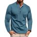 Maglietta Henley a maniche lunghe da uomo - Misto cotone traspirante, t-shirt casual con scollo rotondo e design a blocchi di colore per l'uso quotidiano_voghion.com