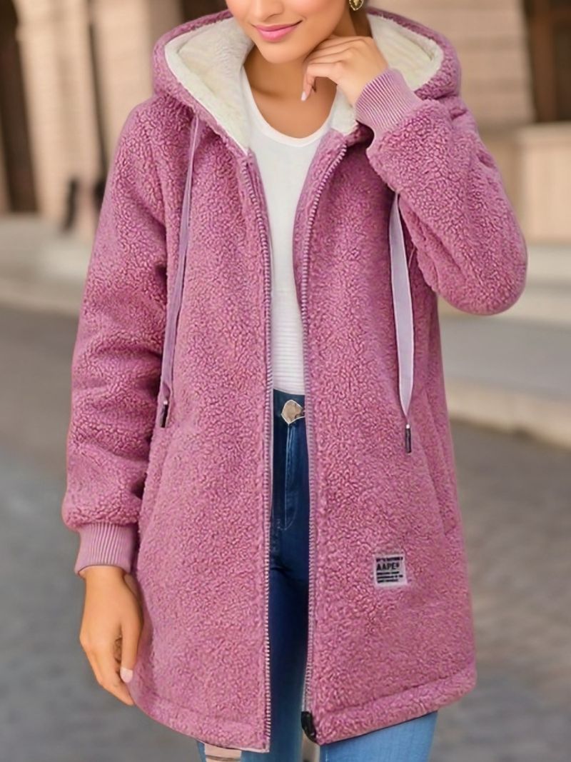 Roupas femininas Suéter de lã de cordeiro de comprimento médio, felpudo e espesso_voghion.com