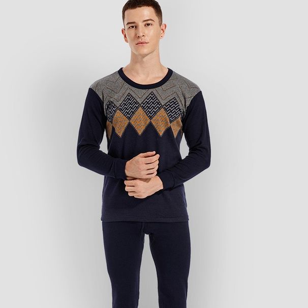 Reine Baumwolle Herbst und Winter Jacquard Dünne Lange Unterhosen Herren Reine Baumwolle Thermounterwäsche Set Jugend Baumwollpullover_voghion.com