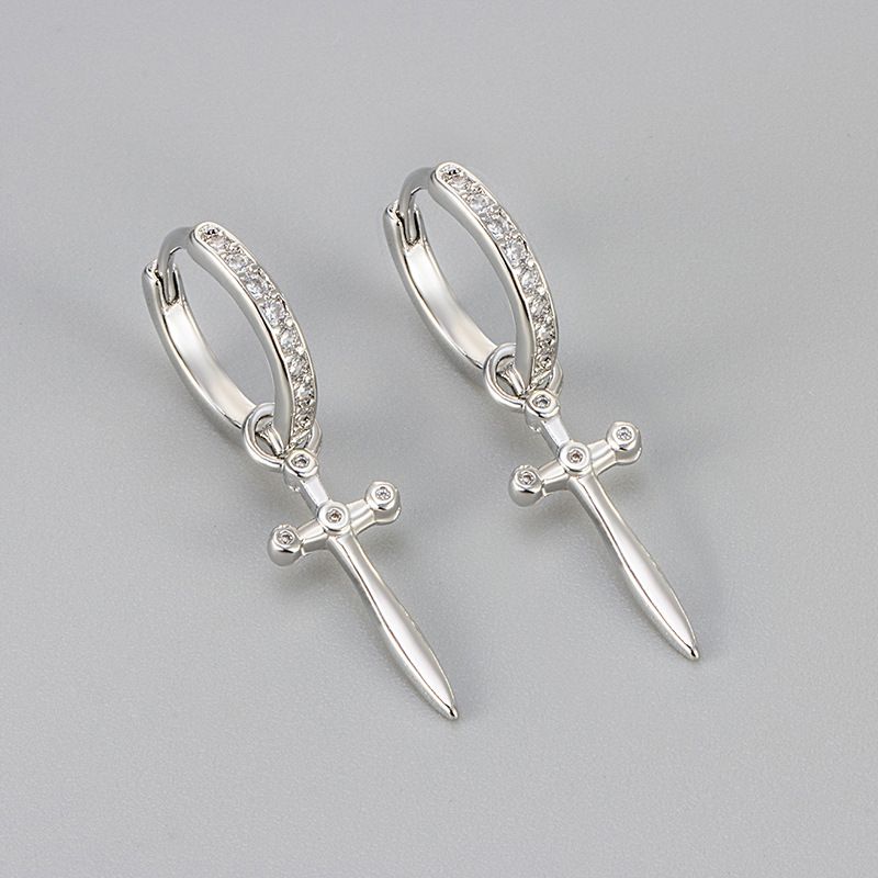 New Daily Cool Handsome Men's And Women's Cross Earrings Earrings Earrings With Diamonds_voghion.com