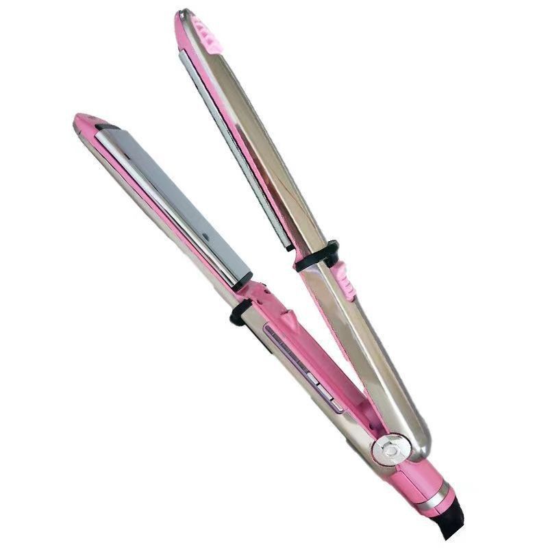 Lockenwickler aus Edelstahl, zwei in einem Locken- und Glättungsclip, Haarstyling-Tool, 360 Grad drehbares Locken- und Glättungswerkzeug_voghion.com