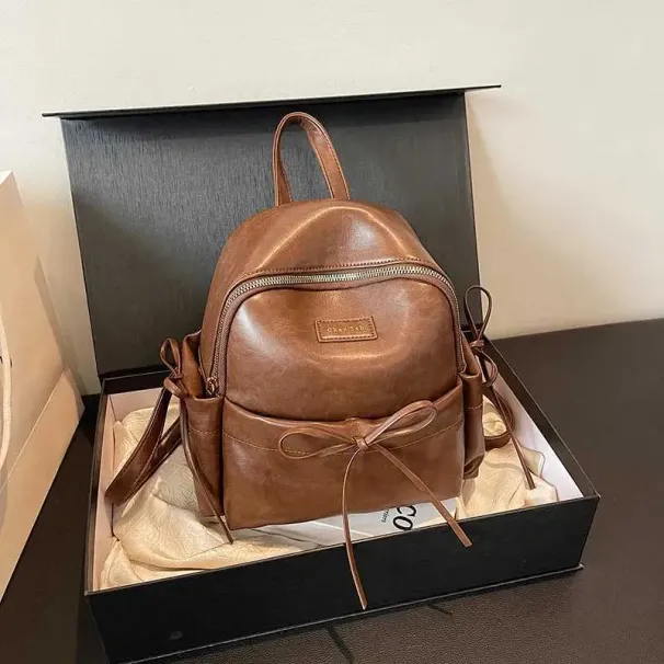 Retro Pu Rucksack Frauen Casual Solide Leder Kleine Schulter Taschen Große Kapazität Täglichen Pendeln Tragbare Packs Dame Griff_voghion.com