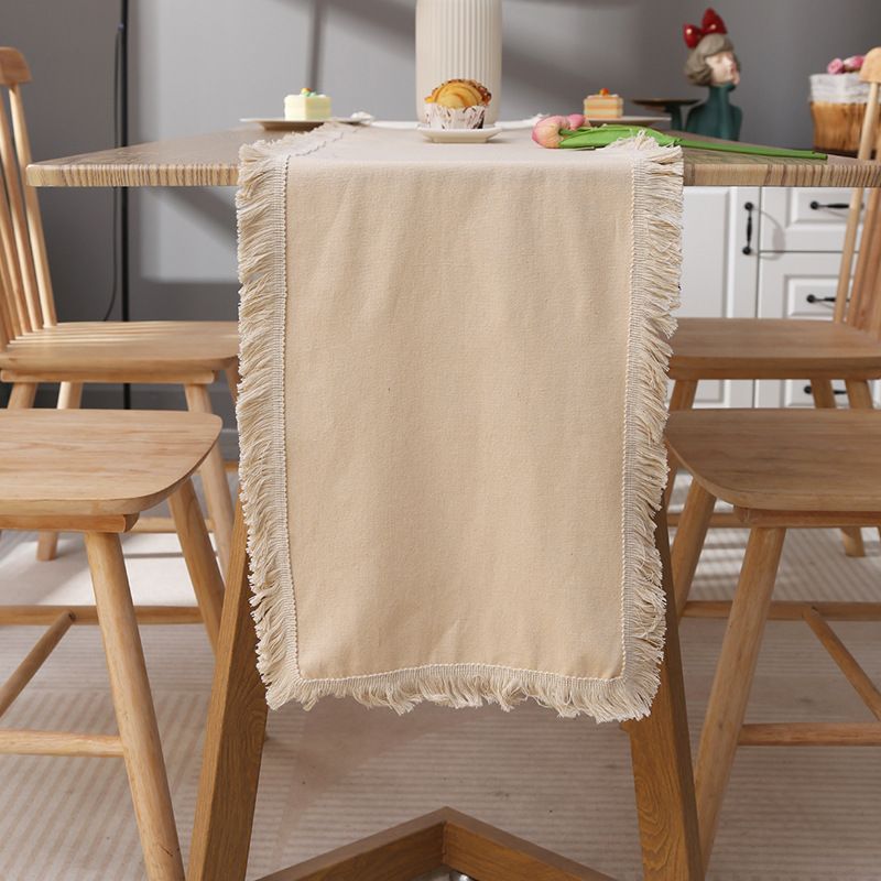 ​Linen Tassel Table Runner - Rustic Farmhouse Holiday Decor For Long Dining Table​_voghion.com