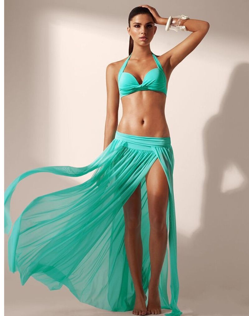 Women's Clothing Stretch Mesh Beach Skirt 4 Piece Skirt Bikini Cover Up_voghion.com