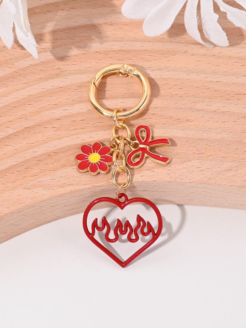 Red Flame Heart Bow Daisy Keychain New Women's Bag Accessory Valentine's Day Small Pendant_voghion.com