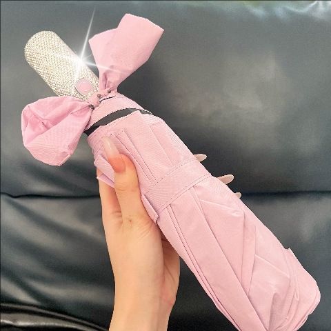 Ombrello automatico di lusso tempestato di diamanti - 24 stecche antivento, protezione UV, sole e pioggia, parasole pieghevole con manico lungo per donne e uomini_voghion.com