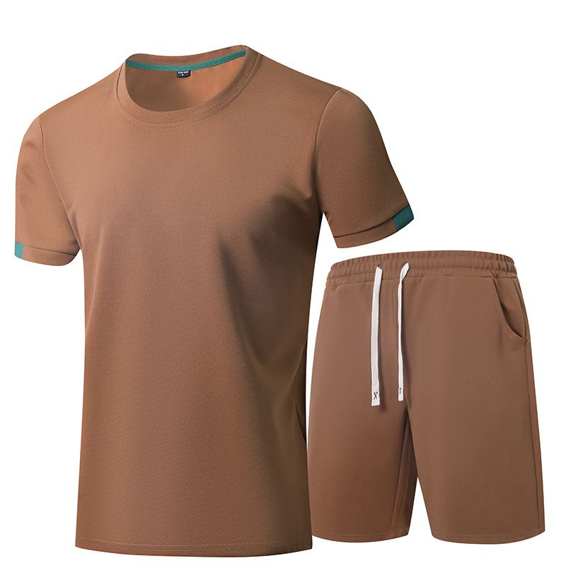 Men's Clothing Men's 2025 Summer Suit Solid Color Trend Loose Ice Silk Thin Short Sleeved T Shirt Sports Casual Shorts Set_voghion.com