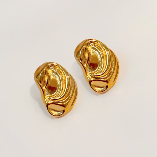 Real Gold Electroplated Titanium Steel Vintage Retro Versatile Earrings_voghion.com