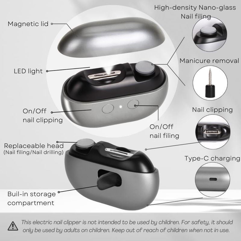 ACZT Quality Goods Electric Nail Clipper - Built-in Light & Storage For Adults_voghion.com