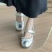 Scarpe Mary Jane con tacco argento e fiocco sulla gonna, ballerine da donna, novità estate 2025_voghion.com