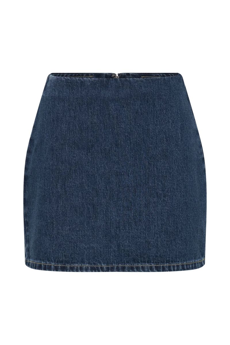 Women's Clothing Modern Style Denim Short Sleeved Button High Waist Skirt Suit_voghion.com
