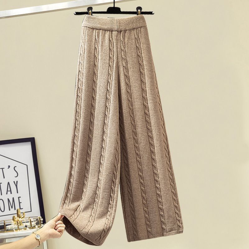 Dameklær Høst og vinter designergenser i tre deler, fortykket slank vestfrakk, høy midje, kabelmønster, fritidsbukser med brede ben_voghion.com