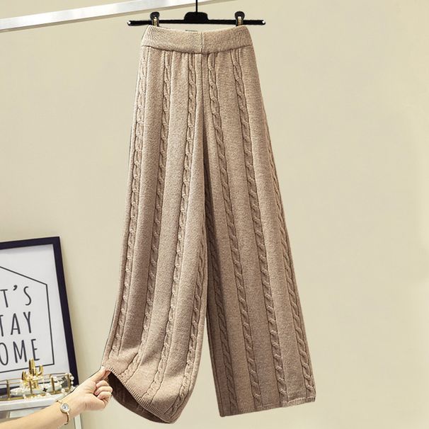 Dameklær Høst og vinter designergenser i tre deler, fortykket slank vestfrakk, høy midje, kabelmønster, fritidsbukser med brede ben_voghion.com