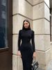 Women Elegant Long Sleeve Knitted Maxi Dress High Neck Bottoming Striped Sweater Slim Long Dress Bodycon Party Club Streetwear_voghion.com