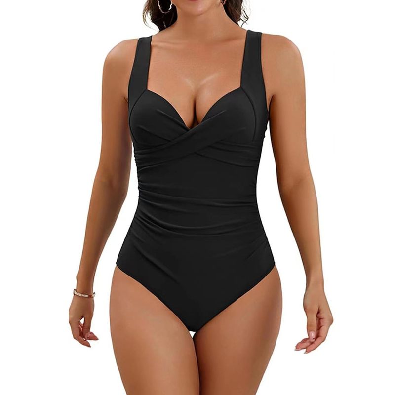 Costume da bagno intero 2025, sexy, tinta unita, copricostume, bikini incrociato rigido senza schienale_voghion.com