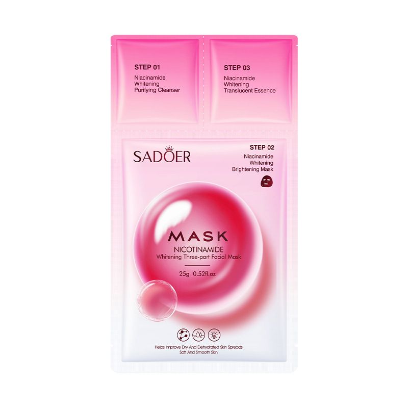 Μάσκα προσώπου SADOER Nicotinamide Whitening Trilogy για λεπτή και ενυδατική επιδερμίδα σε όλα τα αγγλικά_voghion.com