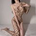 luckyqqyp European And American Foreign Trade Cross-Border Leopard Print Bodysuit Mesh Sexy Lingerie Asymmetric Women's Camisole_voghion.com