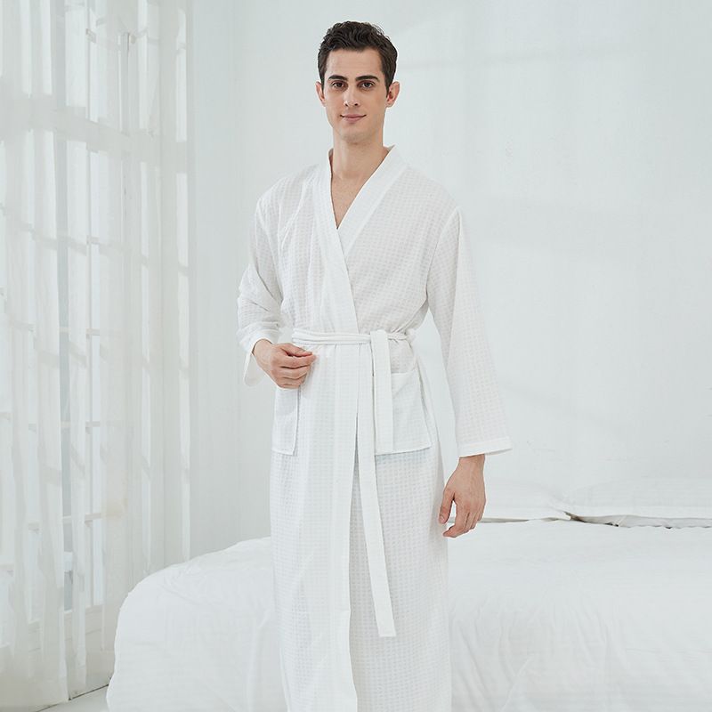 Women's Clothing Waffle Bathrobe Sauna Suit Women's Thin Nightgown Long Couple Home Clothes Hotel Bathrobe_voghion.com