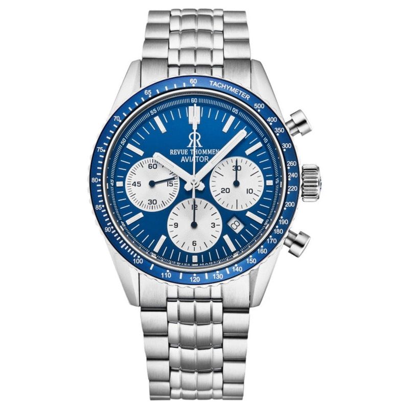 Revue Thommen 17000.6135 Men's 'Aviator' Blue Dial Stainless Steel Chronograph Automatic Watch_voghion.com