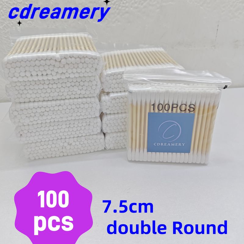CDY 200pcottoo Cotton Swabs - Bamboo Sticks Cotton Swabs For Ear Double Round Thick Cotton Buds Suitable For Makeup And Cleaning_voghion.com