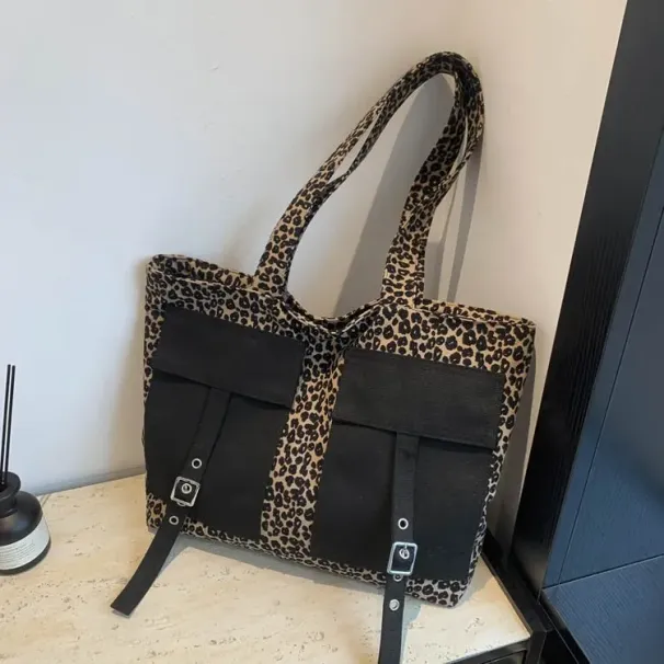 Borsa a tracolla da donna con stampa leopardata, grande, personalizzata, in tessuto, con doppia tasca, casual, con spedizione gratuita_voghion.com