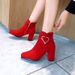 Short Suede Lined Single Boots Round Toe Large Size Autumn Winter New Red Wedding Shoes Chunky Heel High Heels Fashion_voghion.com