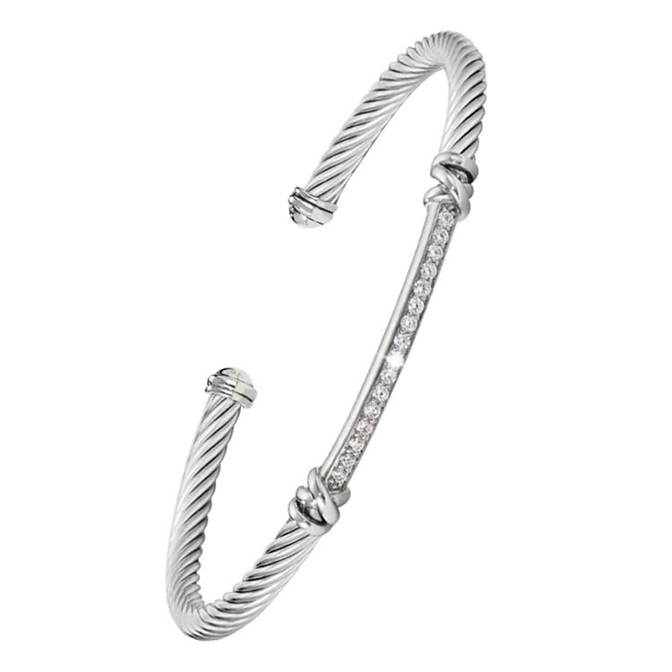 Odprta zapestnica, modna in vsestranska, trendovska ženska zapestnica iz intarziranih diamantov iz titana in jeklene žične vrvi_voghion.com