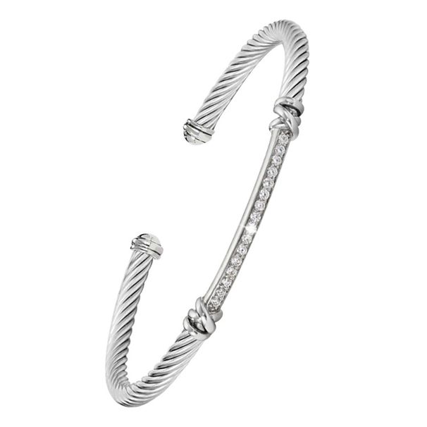 Odprta zapestnica, modna in vsestranska, trendovska ženska zapestnica iz intarziranih diamantov iz titana in jeklene žične vrvi_voghion.com