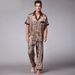 Ice silk silk men's pajamas spring and summer two-piece suit medium-sleeved trousers loungewear_voghion.com