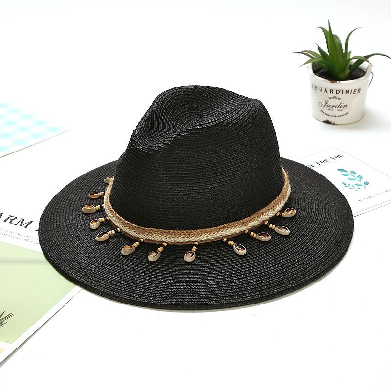 Summer seaside vacation European and American versatile jazz flat top hat women's beach sun protection outdoor travel straw hat_voghion.com