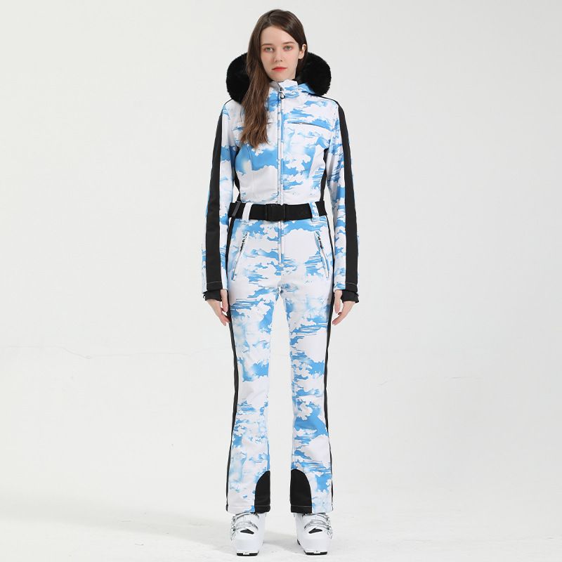 New female one-piece slim-fit snow pants outdoor niche waterproof warm double board ski suit_voghion.com
