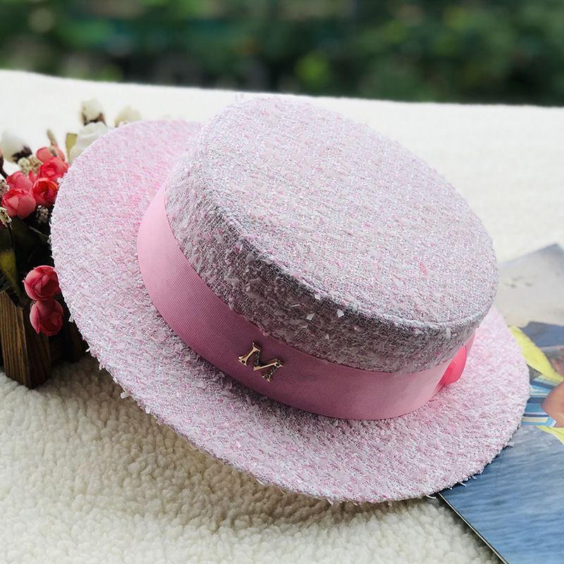 Autumn and winter series flat top hat ladies high-end decorative hat black and white checkered flat top hat_voghion.com