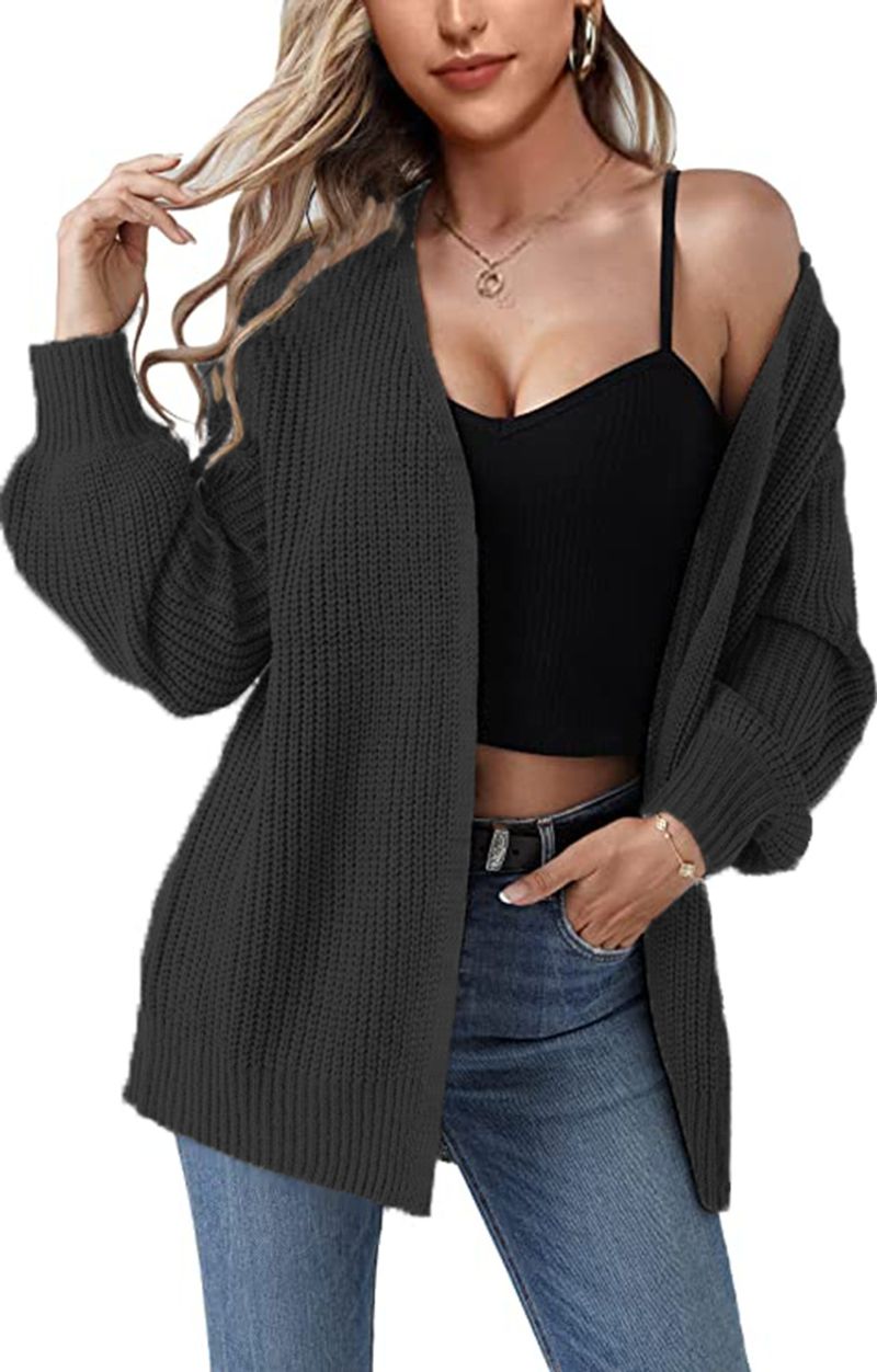Cardigan ampio da donna con maniche lunghe a lanterna, maglione lavorato a maglia grossa oversize_voghion.com