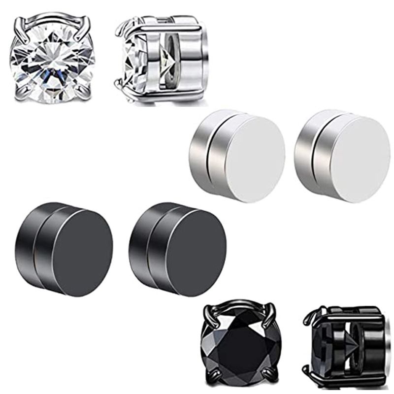 Orecchini a clip magnetici senza piercing in acciaio inossidabile con zirconi, neri e bianchi, per uomo e donna_voghion.com
