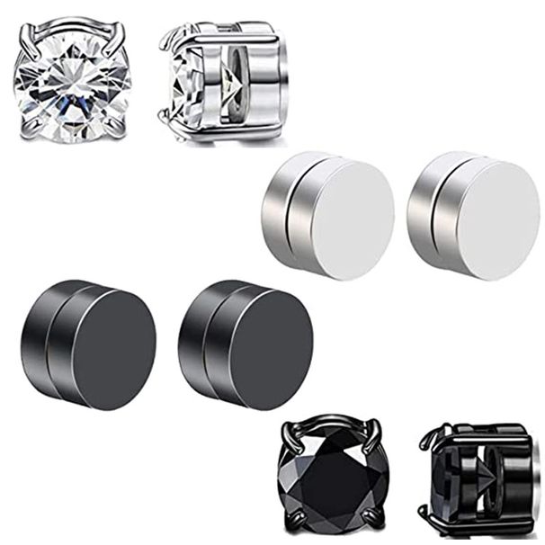 Orecchini a clip magnetici senza piercing in acciaio inossidabile con zirconi, neri e bianchi, per uomo e donna_voghion.com