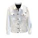 Men's Slim Fit White Denim Jacket - Stylish Casual Workwear Coat With Stand Collar For Spring & Autumn_voghion.com