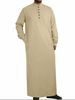 Herrenbekleidung Einfache lange Stehkragenknopf Muslim Robe_voghion.com