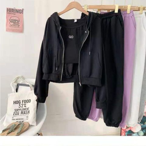 2025 Early Spring New Casual Sports Suit For Women, Long Pants With Zipper Hoodie Jacket And Camisole Three-Piece Set_voghion.com
