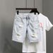 Men's Clothing Denim Shorts Summer Thin Loose Trendy Breeches Ripped Casual Five Point Mid Length Pants_voghion.com