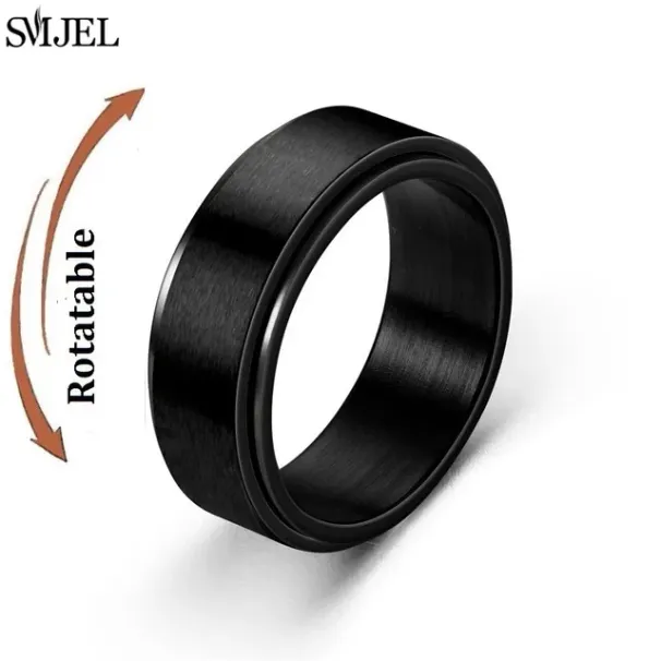 Punk Siyah Anksiyete Fidget Spinner Yüzükler Erkekler İçin Pürüzsüz Buzlu Paslanmaz Çelik Döndürülebilir Döndürülebilir Yüzük Stres Önleyici_voghion.com