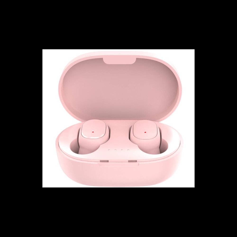 Cuffie wireless Bluetooth 5.0 modello A6S, custodia di ricarica inclusa, microfono vivavoce, suono stereo HD, colore rosa._voghion.com