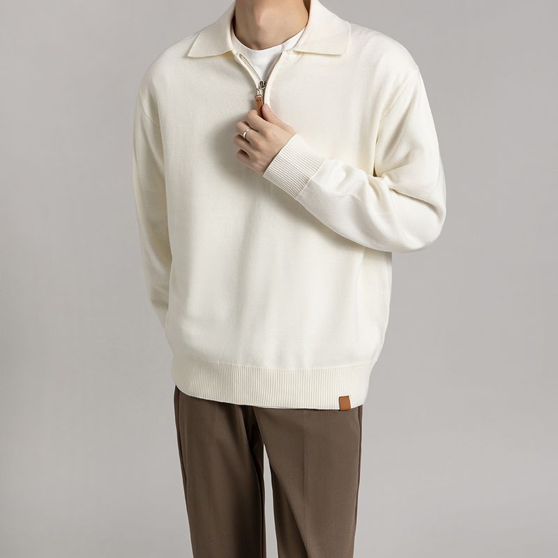 Nuovo maglione a maniche lunghe con mezza cerniera in stile maturo leggero per uomo, top versatile autunnale e invernale con colletto a revers per uomo_voghion.com