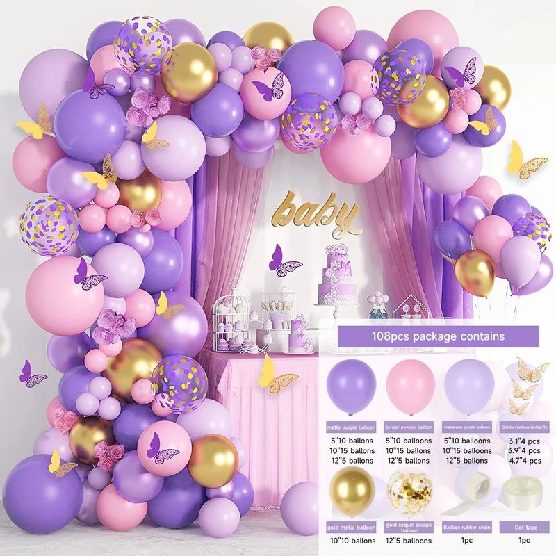 Purple Pink Butterfly Balloon Garland Arch Kit, Butterfly Decorations For Women, Pink And Purple Gold Confetti Balloons For Birthday Valentines Day Party Decorations_voghion.com