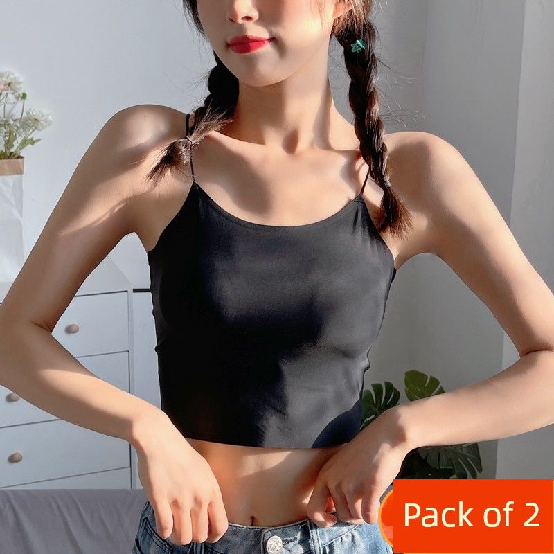 Ice Silk Back Shaping Bra Anti-Wardrobe Malfunction Base Wrapped Chest Inner Tube Top Padded Strap Vest Outer Wear_voghion.com