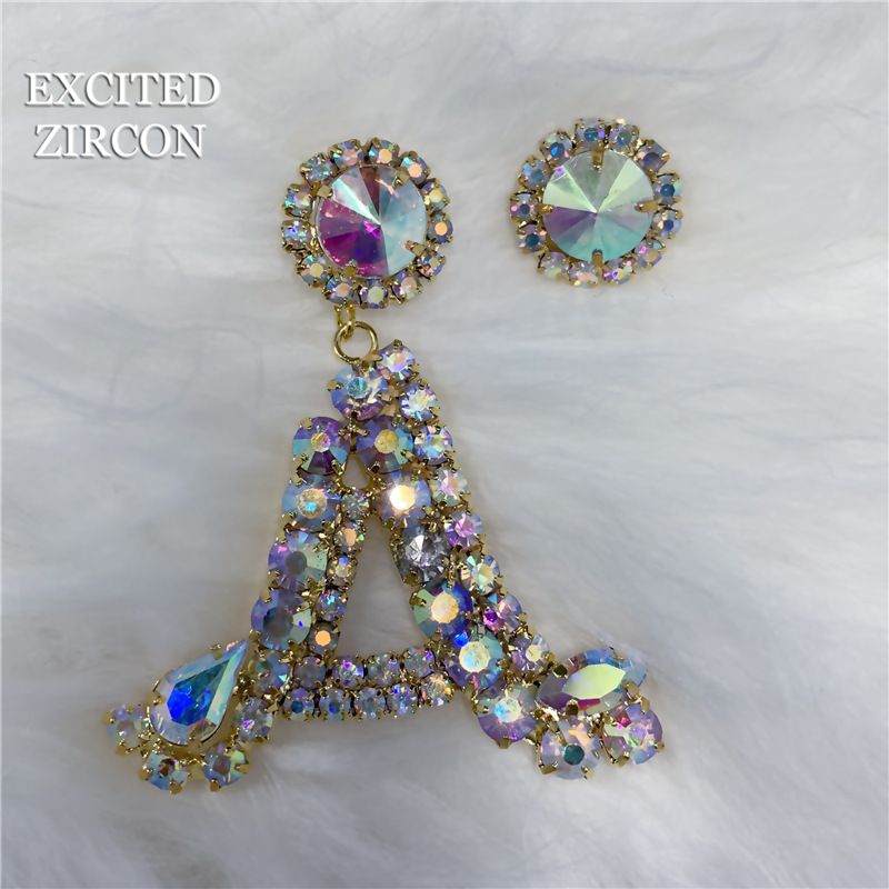 Asymetrický vodní diamant s 26 anglickými písmeny, přívěsek, módní ins, internetové celebrity, personalizované náušnice_voghion.com