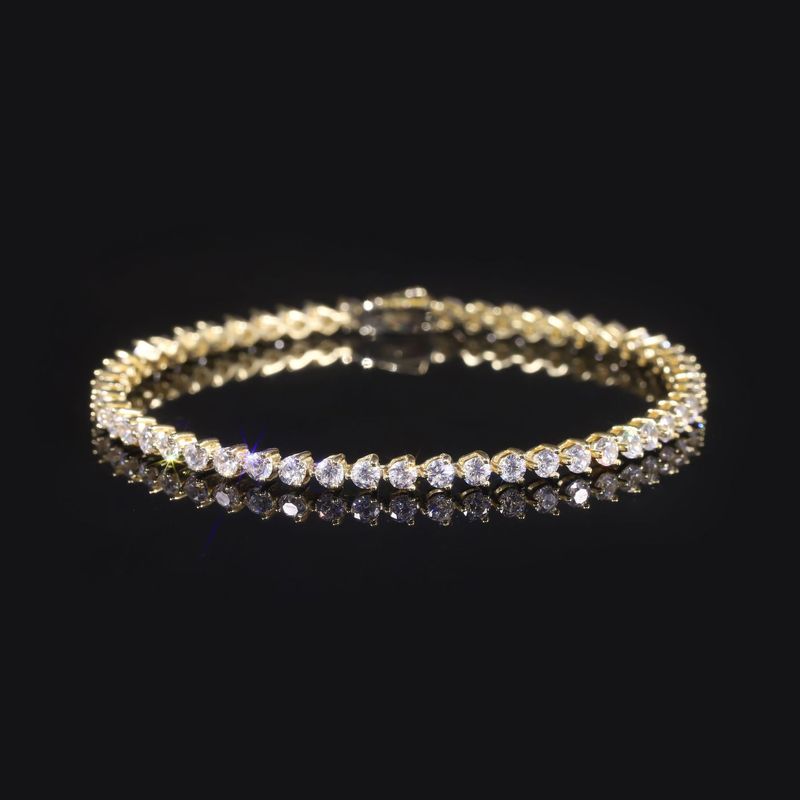 Bright Moissanite Bracelet Gold S925 Sterling Silver Gold Plated Hip Hop Tennis Chain 2.7mm Fully Inlaid Bracelet_voghion.com