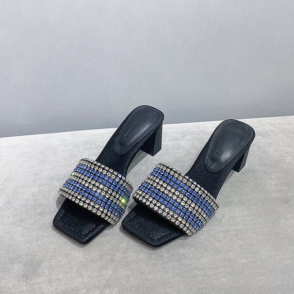 2025 Summer New Water Diamond High Women's Outerwear Coarse Heels Cool Trawl Red Same Style One Word Square Head Open_voghion.com