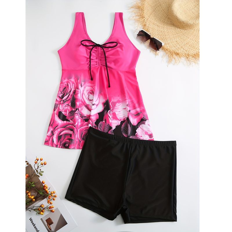 Damen-Bikini-Set mit Blumenmuster und Rock – dezente Bademode (Hosen mit hoher Taille, Bauchkontrolle, volle Bedeckung, Strand und Pool)​_voghion.com