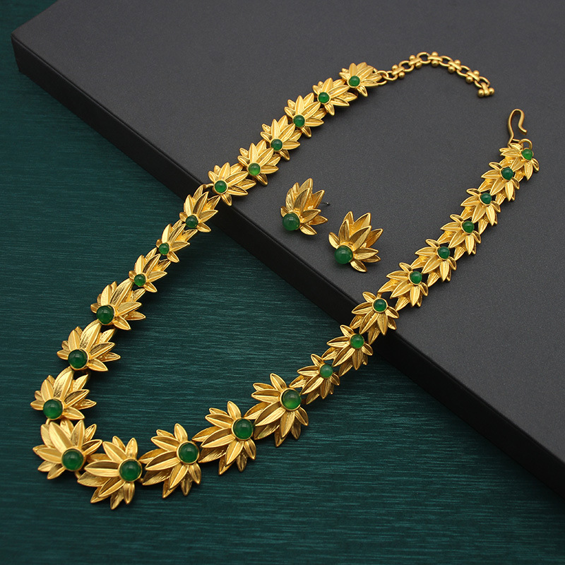 Set di gioielli da donna, smalto colorato, versatile collana in oro semplice, orecchini, petali, collana di perle di agata, set Cuifali_voghion.com